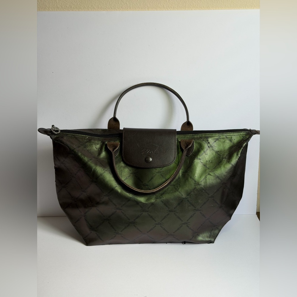 Longchamp Le Pliage Metallic Green Tote Bag